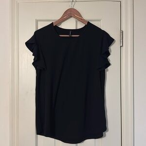 Black flutter sleeve blouse. Size Large.
